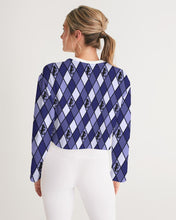 Load image into Gallery viewer, Dwayne Elliott Collection Blue Argyle Women&#39;s Cropped Sweatshirt - Dwayne Elliott Collection