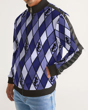 Laden Sie das Bild in den Galerie-Viewer, Dwayne Elliott Collection Blue Argyle Men&#39;s Stripe-Sleeve Track Jacket - Dwayne Elliott Collection