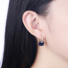 Load image into Gallery viewer, Swarovski Crystals 2.00 Ct Sapphire Leverback Princess Cut  Earring