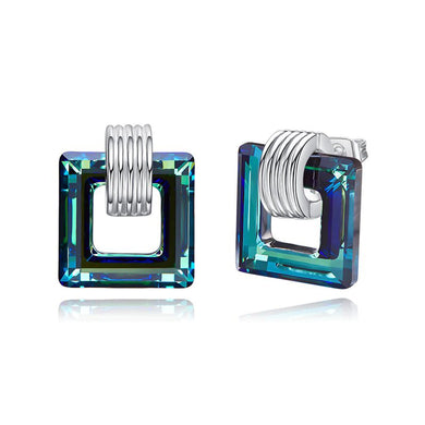 Swarovski Crystals Aqua Water Sqaure Stud  Earring - Dwayne Elliott Collection