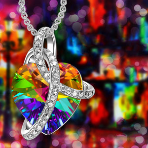 Rainbow Aurora Borealis Swarovski Elements Heart Necklace in 18K White Gold