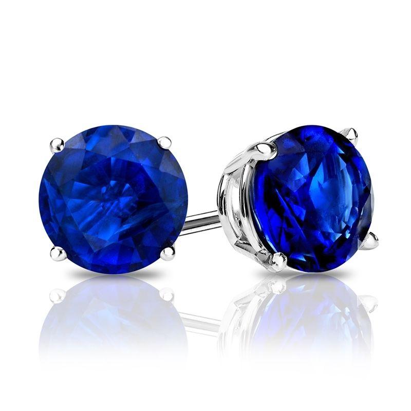 Sapphire Created Swarovski Crystal 6mm Stud Earring 14K White Gold Plated - 1.00 CT - Dwayne Elliott Collection