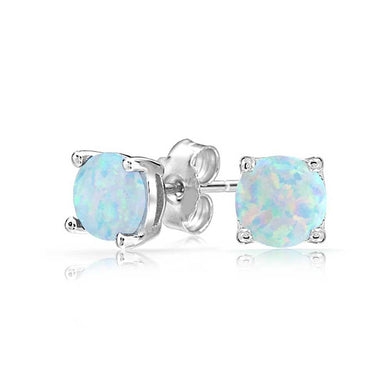 Opal Created 6mm Stud Earring 14K White Gold Plated - Dwayne Elliott Collection