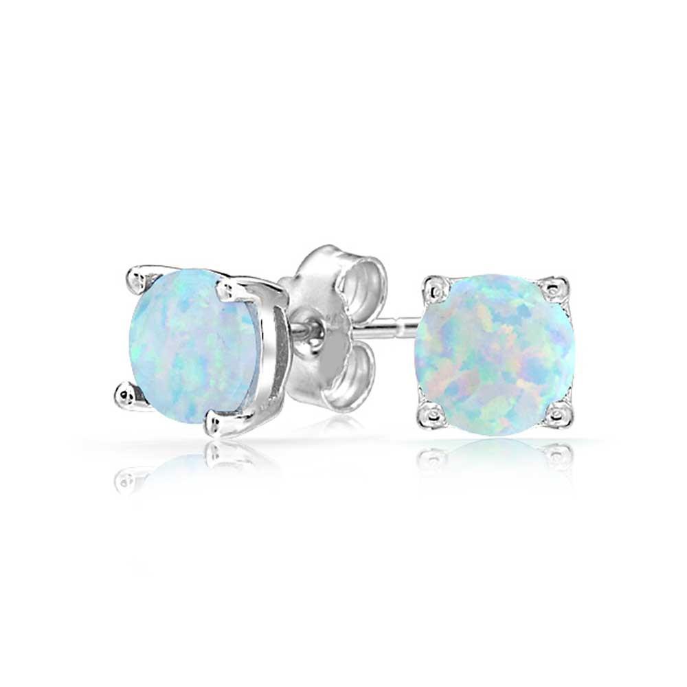 Opal Created 6mm Stud Earring 14K White Gold Plated - Dwayne Elliott Collection