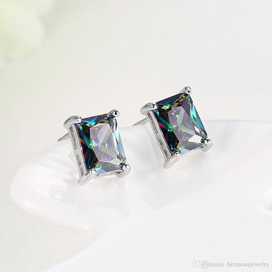 Mystic Topaz Princess Cut Earrings in 18K White Gold - Dwayne Elliott Collection