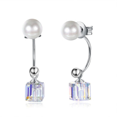 Sterling Silver Freshwater Pearl Aurora Borealis Stud Earrings - Dwayne Elliott Collection