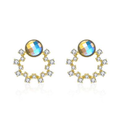 Sterling Silver Swarovski Circular Studs - Gold - Dwayne Elliott Collection