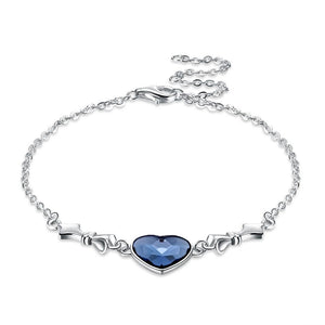 Bermuda Blue Swarovski Crystals Sterling Silver Heart Bracelet