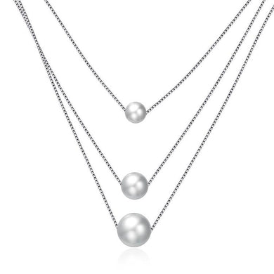 Triple Dangling Pearl Layering Sterling Silver Necklace - Dwayne Elliott Collection