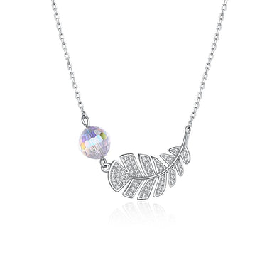 Pave Leaf Sterling Silver Swarovski Crystal Necklace - Dwayne Elliott Collection