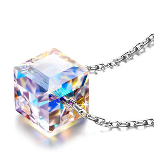 Sterling Silver Aurora Borealis Cubed Life Necklace with Swarovski Crystals - Dwayne Elliott Collection