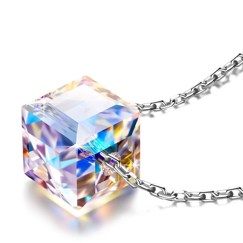 Sterling Silver Aurora Borealis Cubed Life Necklace with Swarovski Crystals