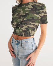 Load image into Gallery viewer, Dwayne Elliott Collection Camo Women&#39;s Twist-Front Cropped Tee - Dwayne Elliott Collection