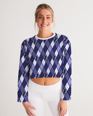 Dwayne Elliott Collection Blue Argyle Women's Cropped Sweatshirt - Dwayne Elliott Collection