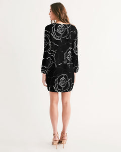 Dwayne Elliot Collection Black Rose Long Sleeve Chiffon Dress - Dwayne Elliott Collection