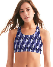 Load image into Gallery viewer, Dwayne Elliott Collection Blue Argyle Women&#39;s Seamless Sports Bra - Dwayne Elliott Collection