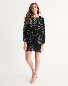Dwayne Elliot Collection Black Rose Long Sleeve Chiffon Dress - Dwayne Elliott Collection