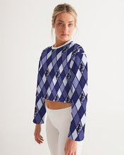 將圖片載入圖庫檢視器 Dwayne Elliott Collection Blue Argyle Women&#39;s Cropped Sweatshirt - Dwayne Elliott Collection