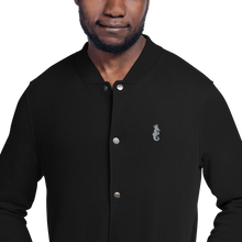 Load image into Gallery viewer, Dwayne Elliott Collection Embroidered Champion Bomber Jacket - Flamingo Seahorse Logo - Dwayne Elliott Collection