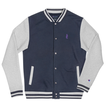 Load image into Gallery viewer, Dwayne Elliott Collection Embroidered Champion Bomber Jacket - Purple Logo - Dwayne Elliott Collection