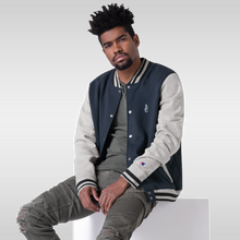 Load image into Gallery viewer, Dwayne Elliott Collection Embroidered Champion Bomber Jacket - Gray Logo - Dwayne Elliott Collection